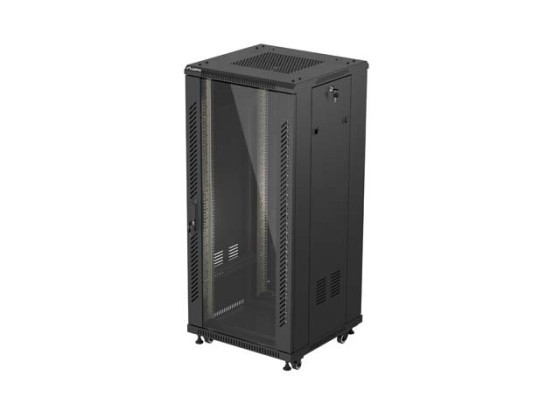 RACK CABINET 19" FREE-STANDING 27U/600X600 (FLAT PACK) WITH GLASS DOOR BLACK LANBERG