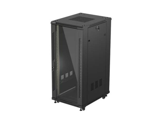 RACK CABINET 19" FREE-STANDING 27U/600X800 (FLAT PACK) WITH GLASS DOOR BLACK LANBERG