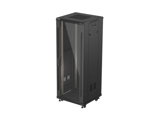 RACK CABINET 19" FREE-STANDING 32U/600X600 (FLAT PACK) WITH GLASS DOOR BLACK LANBERG