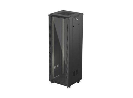 RACK CABINET 19" FREE-STANDING 37U/600X600 (FLAT PACK) WITH GLASS DOOR BLACK LANBERG