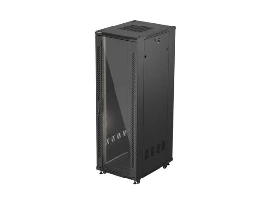 RACK CABINET 19" FREE-STANDING 37U/600X800 (FLAT PACK) WITH GLASS DOOR BLACK LANBERG