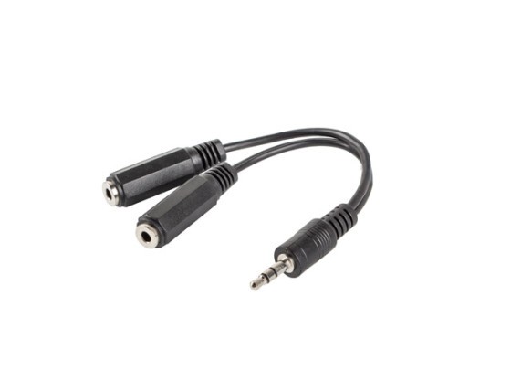 MINIJACK 3.5MM(M) 3PIN->2X MINIJACK 3.5MM(F) 3PIN ADAPTER CABLE 10CM BLACK LANBERG