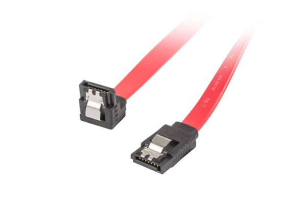 SATA DATA III (6GB/S) F/F CABLE 50CM ANGLED DOWN/STRAIGHT METAL CLIPS RED LANBERG