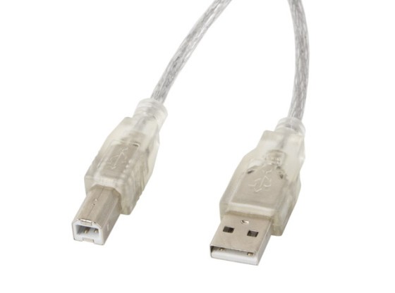 USB-A(M)->USB-B(M) 2.0 CABLE 3M TRANSPARENT FERRITE LANBERG