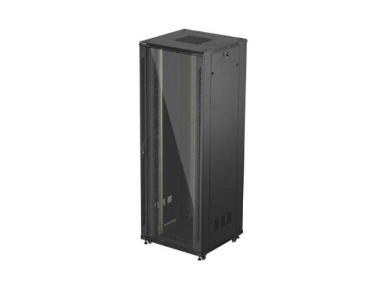 RACK CABINET 19" FREE-STANDING 47U/800X800 (FLAT PACK) WITH GLASS DOOR BLACK LANBERG