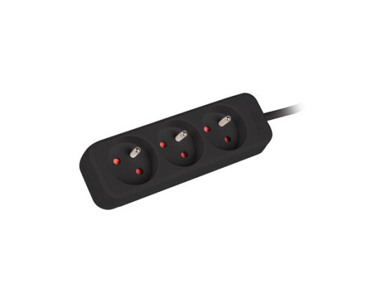 POWER STRIP LANBERG 3M 3X FRENCH OUTLETS QUALITY-GRADE COPPER CABLE BLACK