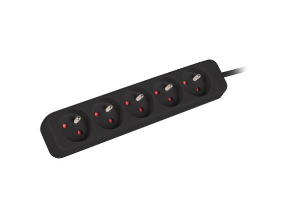 POWER STRIP LANBERG 3M 5X FRENCH OUTLETS QUALITY-GRADE COPPER CABLE BLACK