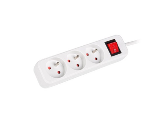 POWER STRIP LANBERG 1.5M 3X FRENCH OUTLETS WITH SWITCH QUALITY-GRADE COPPER CABLE WHITE