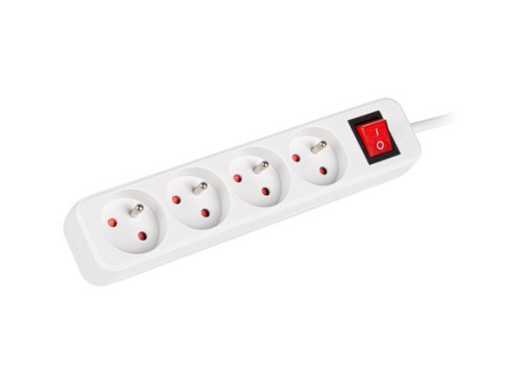 POWER STRIP LANBERG 1.5M 4X FRENCH OUTLETS WITH SWITCH QUALITY-GRADE COPPER CABLE WHITE