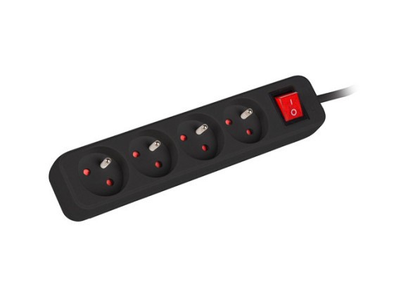POWER STRIP LANBERG 1.5M 4X FRENCH OUTLETS WITH SWITCH QUALITY-GRADE COPPER CABLE BLACK