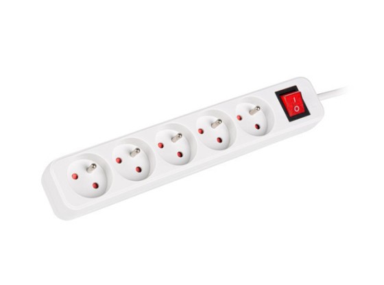 POWER STRIP LANBERG 3M 5X FRENCH OUTLETS WITH SWITCH QUALITY-GRADE COPPER CABLE WHITE