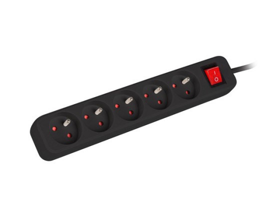 POWER STRIP LANBERG 3M 5X FRENCH OUTLETS WITH SWITCH QUALITY-GRADE COPPER CABLE BLACK