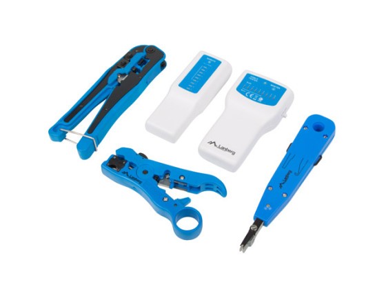 NETWORK TOOLKIT WITH RJ45 RJ11 CABLE TESTER, CRIMPING, STRIPPING AND LSA-INSERTION TOOL LANBERG