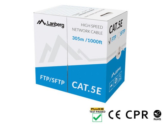 LAN CABLE CAT.5E FTP 305M SOLID CU GREY CPR + FLUKE PASSED LANBERG