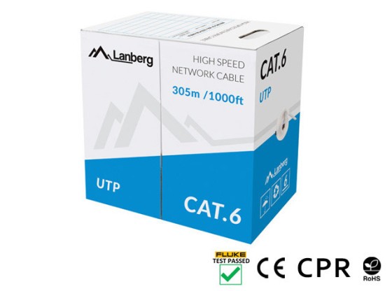 LAN CABLE CAT.6 UTP 305M SOLID CU GREY CPR + FLUKE PASSED LANBERG
