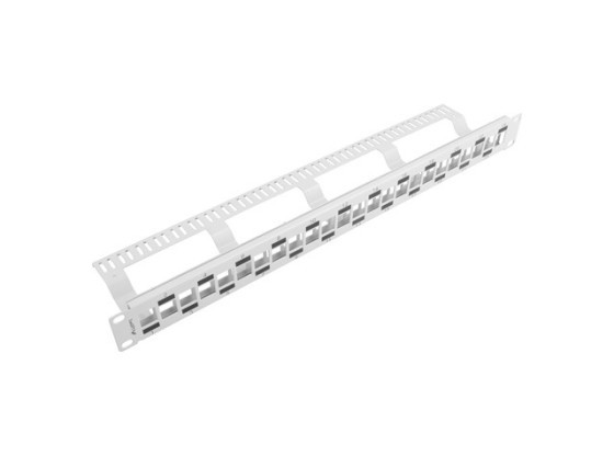 PATCH PANEL BLANK 24 PORT 1U STAGGERED WITH ORGANIZER FOR KEYSTONE MODULES GREY LANBERG