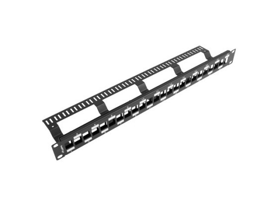 PATCH PANEL BLANK 24 PORT 1U STAGGERED WITH ORGANIZER FOR KEYSTONE MODULES BLACK LANBERG
