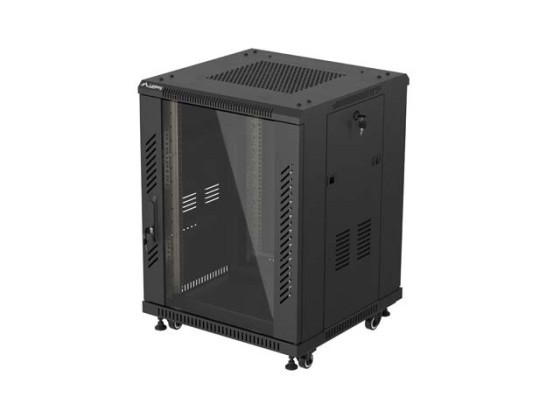 RACK CABINET 19" FREE-STANDING 15U/600X600 (FLAT PACK) WITH GLASS DOOR BLACK LANBERG