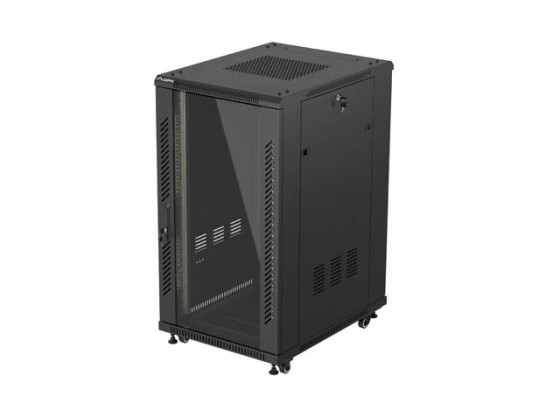 RACK CABINET 19" FREE-STANDING 22U/600X800 (FLAT PACK) WITH GLASS DOOR BLACK LANBERG