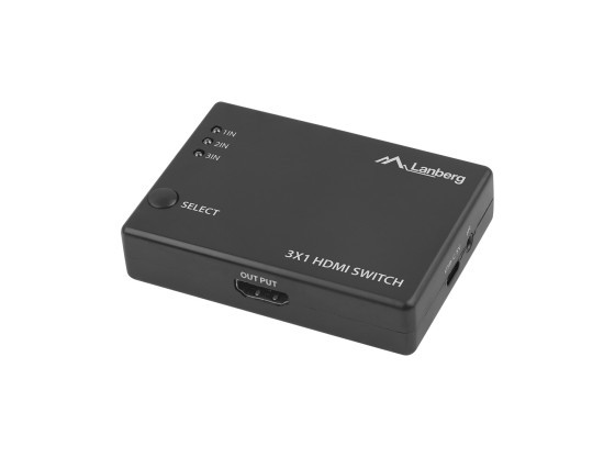 SWITCH VIDEO LANBERG 3X HDMI BLACK + USB-C PORT + REMOTE CONTROLLER V2