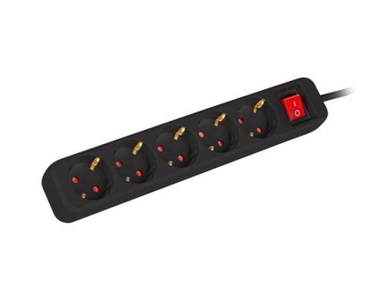 POWER STRIP LANBERG 1.5M 5X SCHUKO OUTLETS WITH SWITCH QUALITY-GRADE COPPER CABLE BLACK