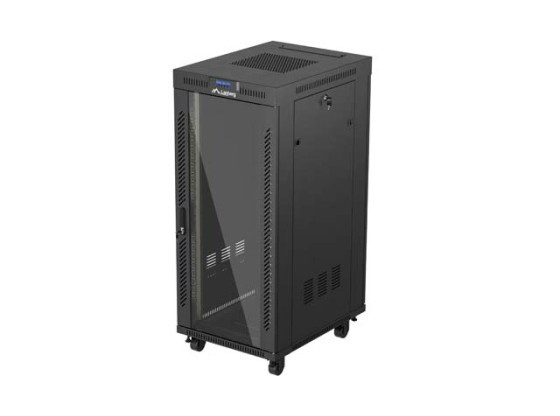 RACK CABINET 19" FREE-STANDING 27U/600X800 (FLAT PACK) WITH GLASS DOOR LCD BLACK LANBERG V2