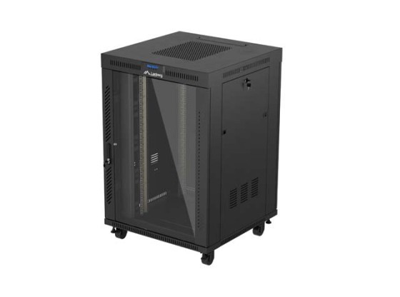 RACK CABINET 19" FREE-STANDING 22U/800X800 (FLAT PACK) WITH GLASS DOOR LCD BLACK LANBERG V2