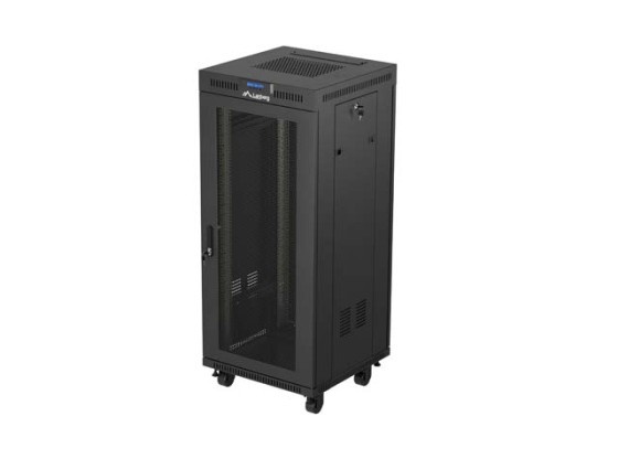 RACK CABINET 19" FREE-STANDING 27U/600X600 (FLAT PACK) WITH MESH DOOR LCD BLACK LANBERG V2