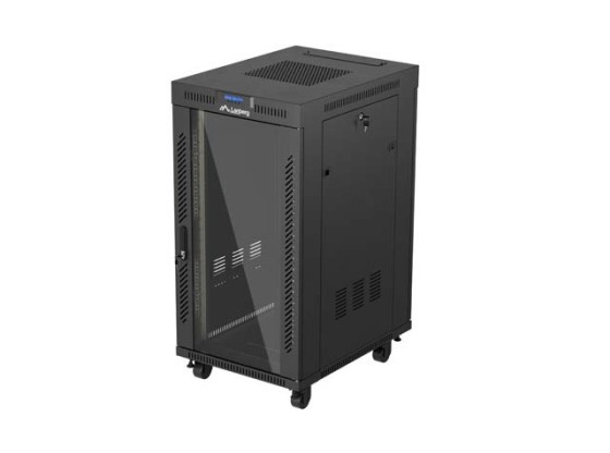 RACK CABINET 19" FREE-STANDING 22U/600X800 (FLAT PACK) WITH GLASS DOOR LCD BLACK LANBERG V2