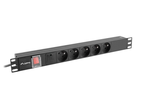 POWER DISTRIBUTION UNIT (PDU) 19" LANBERG 1U 16A 2M 5X FRENCH OUTLETS BLACK