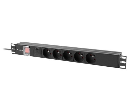 POWER DISTRIBUTION UNIT (PDU) 19" LANBERG 1U 10A 2M 5X FRENCH OUTLETS BLACK C14