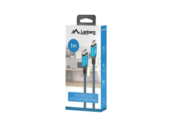 USB-C M/M 4.0 CABLE 1M 240W 8K 60HZ  BLACK-BLUE BOX LANBERG