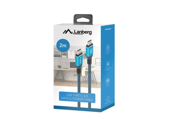 USB-C M/M 4.0 CABLE 2M 240W 8K 60HZ BLACK-BLUE BOX LANBERG