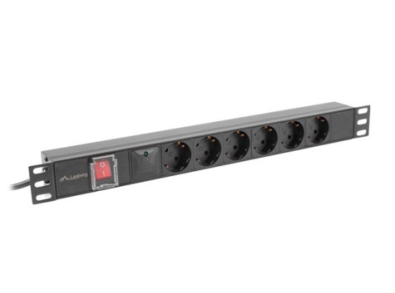POWER DISTRIBUTION UNIT (PDU) 19" LANBERG 1U 10A 2M 6X SCHUKO OUTLETS BLACK C14