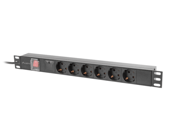 POWER DISTRIBUTION UNIT (PDU) 19" LANBERG 1U 10A 2M 6X SCHUKO OUTLETS BLACK C14