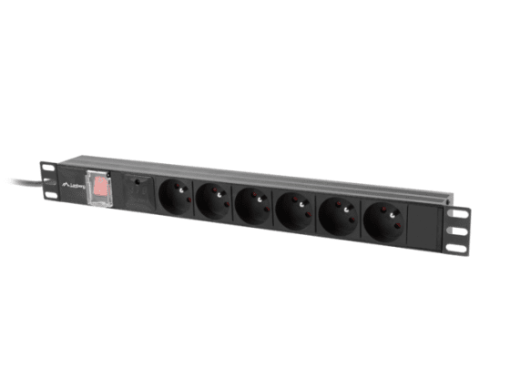 POWER DISTRIBUTION UNIT (PDU) 19" LANBERG 1U 10A 2M 6X FRENCH OUTLETS BLACK C14