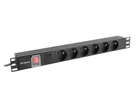 POWER DISTRIBUTION UNIT (PDU) 19" LANBERG 1U 10A 2M 6X FRENCH OUTLETS BLACK C14