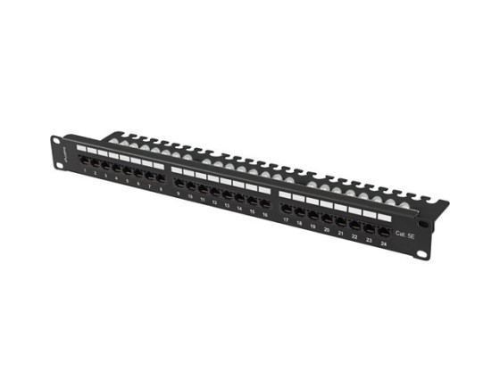 PATCH PANEL 24 PORT 1U 19" CAT.5E UTP WITH SHELF BLACK LANBERG