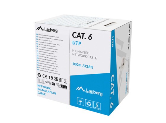 LAN CABLE CAT.6 UTP 100M SOLID CU GREY CPR + FLUKE PASSED LANBERG