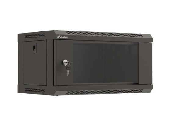 RACK CABINET 19" WALL-MOUNT 4U/540X350 (FLAT PACK) WITH GLASS DOOR BLACK LANBERG