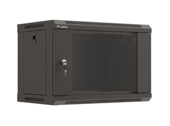 RACK CABINET 19" WALL-MOUNT 6U/540X350 (FLAT PACK) WITH GLASS DOOR BLACK LANBERG