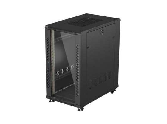 RACK CABINET 19" FREE-STANDING 22U/600X1000 (FLAT PACK) WITH GLASS DOOR BLACK LANBERG