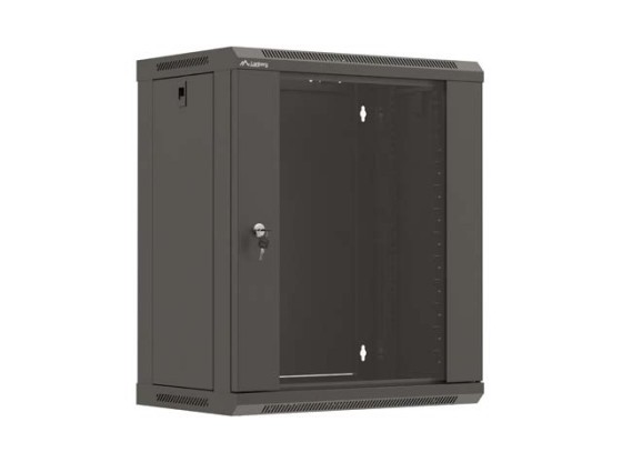 RACK CABINET 19" WALL-MOUNT 12U/540X350 (FLAT PACK) WITH GLASS DOOR BLACK LANBERG