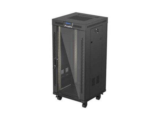 RACK CABINET 19" FREE-STANDING 24U/600X600 (FLAT PACK) WITH GLASS DOOR LCD BLACK LANBERG V2