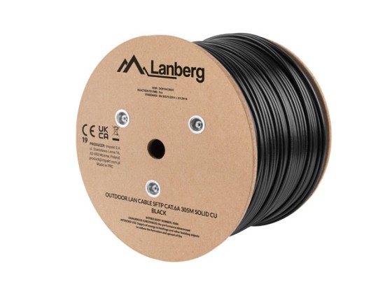 LAN CABLE CAT.6A SFTP 305M SOLID OUTDOOR CU BLACK FLUKE PASSED LANBERG