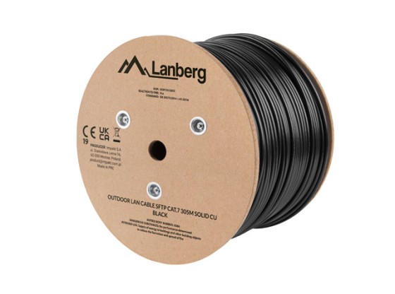 LAN CABLE CAT.7 SFTP 305M SOLID OUTDOOR CU BLACK FLUKE PASSED LANBERG