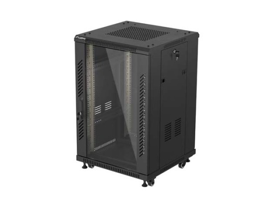RACK CABINET 19" FREE-STANDING 18U/600X600 (FLAT PACK) WITH GLASS DOOR BLACK LANBERG