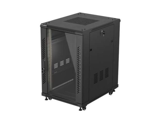 RACK CABINET 19" FREE-STANDING 18U/600X800 (FLAT PACK) WITH GLASS DOOR BLACK LANBERG