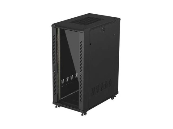 RACK CABINET 19" FREE-STANDING 27U/600X1000 (FLAT PACK) WITH GLASS DOOR BLACK LANBERG