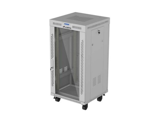 RACK CABINET 19" FREE-STANDING 22U/600X600 (FLAT PACK) WITH GLASS DOOR LCD GREY LANBERG V2